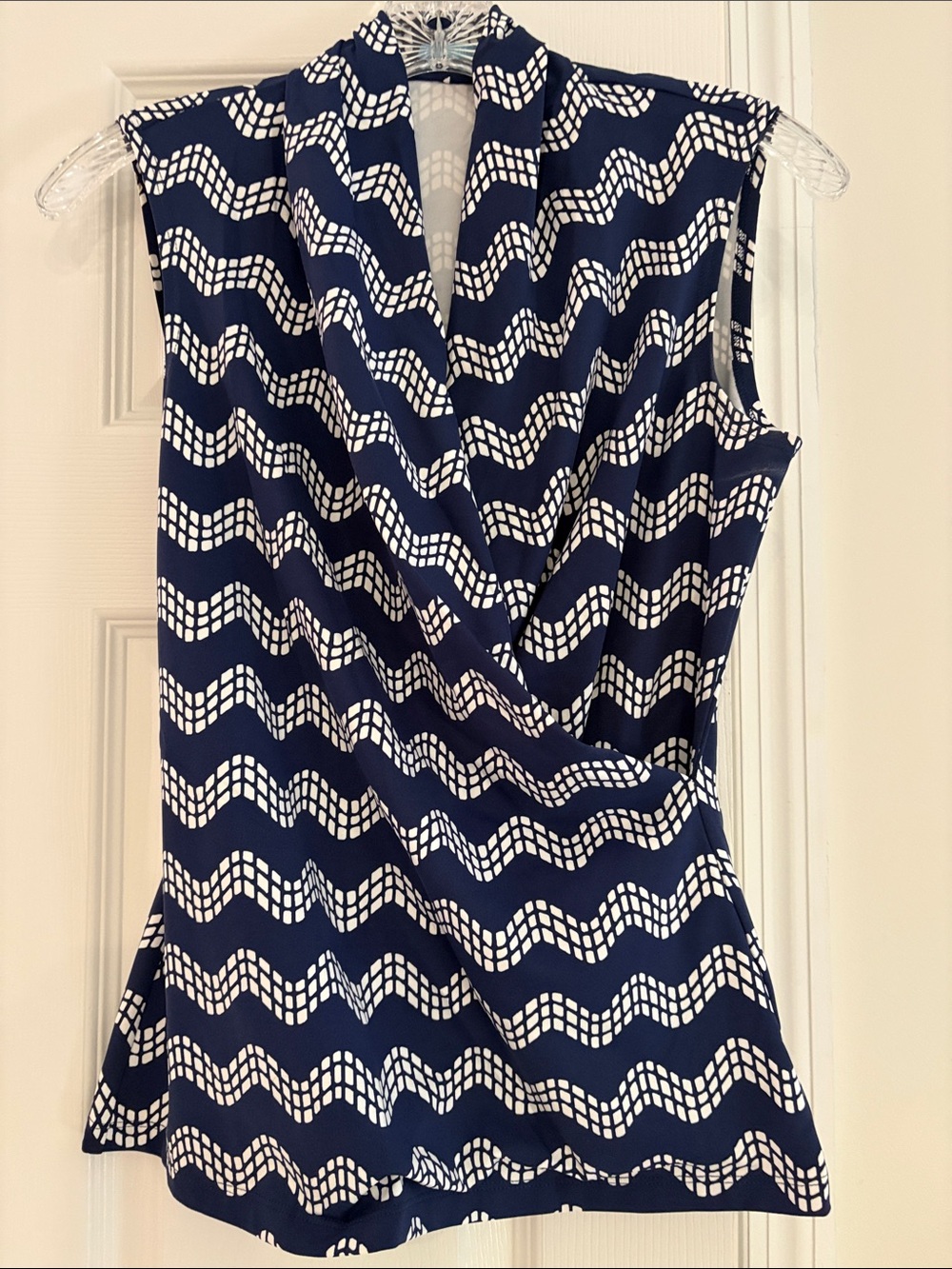 Navy Blue & White Sleeveless Wrap-Front Camisole by McLaughlin